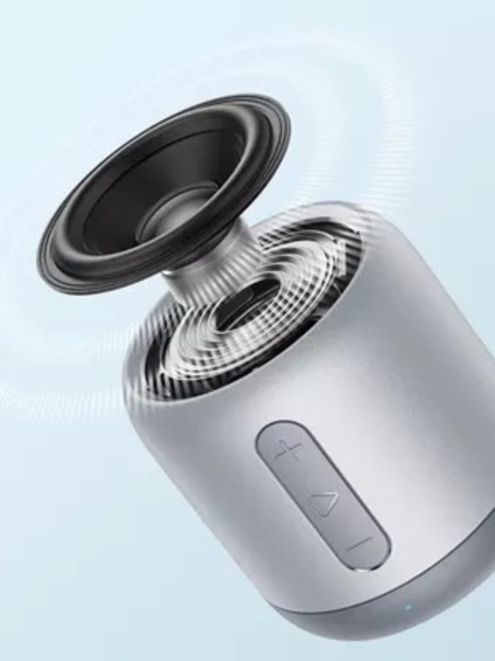 Portable Silver Bluetooth Speaker with Deep Bass and Volume Controls